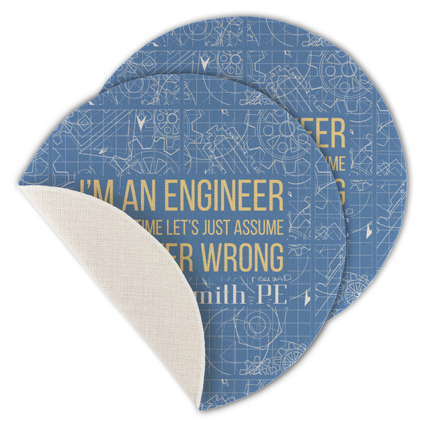 Custom Engineer Quotes Round Linen Placemat - Single Sided - Set of 4 (Personalized)