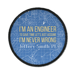 Engineer Quotes Iron On Round Patch w/ Name or Text