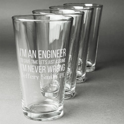 Engineer Quotes Pint Glasses - Engraved (Set of 4) (Personalized)