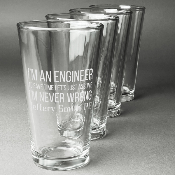 Custom Engineer Quotes Pint Glasses - Engraved (Set of 4) (Personalized)