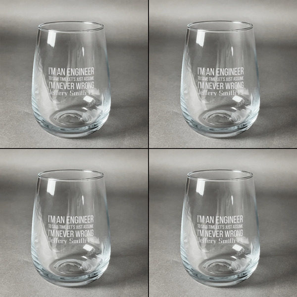 Engineer Quotes Set of Four Personalized Stemless Wineglasses (Approval)