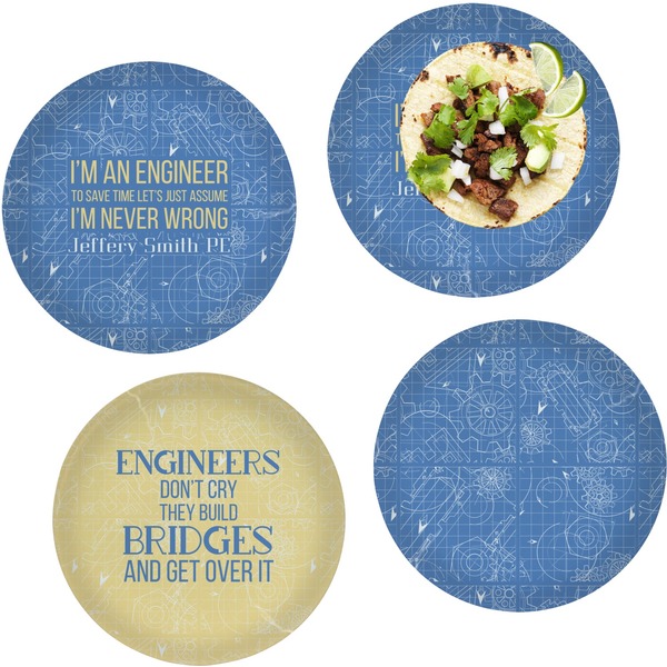 Custom Engineer Quotes Set of 4 Glass Lunch / Dinner Plate 10" (Personalized)