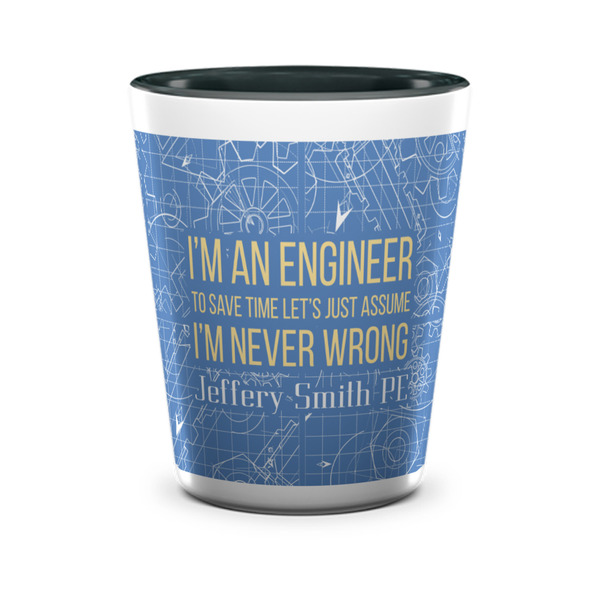 Custom Engineer Quotes Ceramic Shot Glass - 1.5 oz - Two Tone - Set of 4 (Personalized)