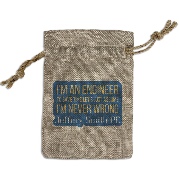 Custom Engineer Quotes Small Burlap Gift Bag - Front