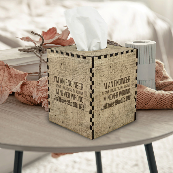 Engineer Quotes Square Tissue Box Covers - Wood - In Context
