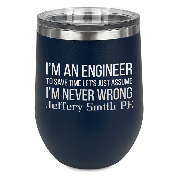 Custom Engineer Quotes Stemless Stainless Steel Wine Tumbler - Navy - Double Sided (Personalized)