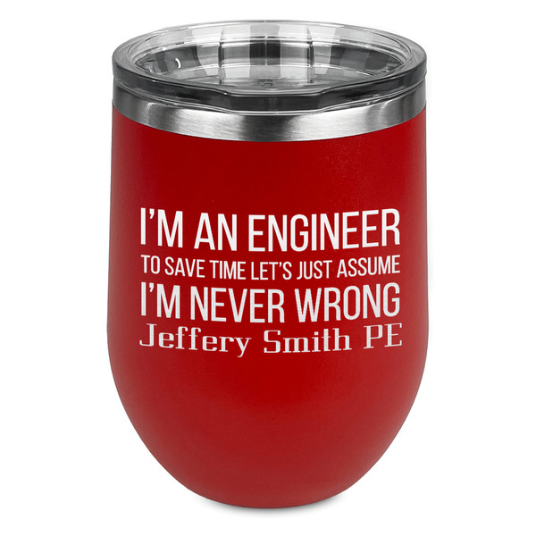 Custom Engineer Quotes Stemless Stainless Steel Wine Tumbler - Red - Single Sided (Personalized)