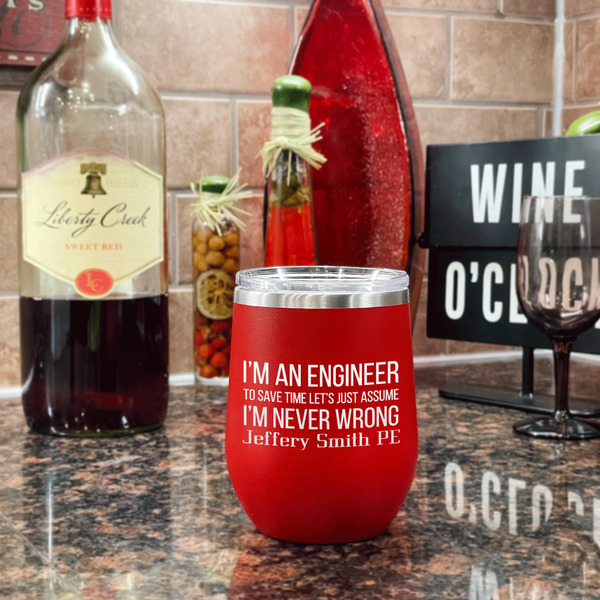 Engineer Quotes Stainless Wine Tumblers - Red - Single Sided - In Context