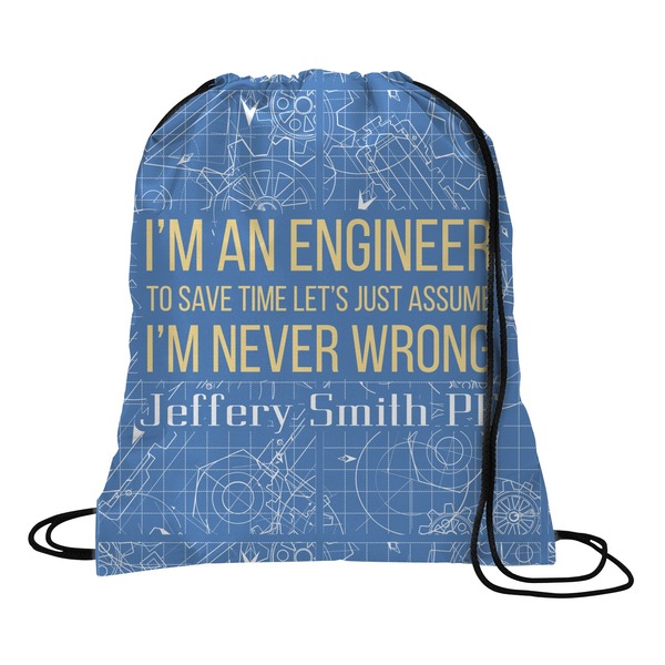 Custom Engineer Quotes Drawstring Backpack - Medium (Personalized)