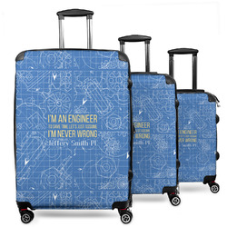 Engineer Quotes 3 Piece Luggage Set - 20" Carry On, 24" Medium Checked, 28" Large Checked (Personalized)