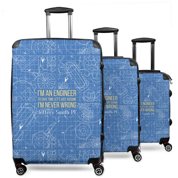 Custom Engineer Quotes 3 Piece Luggage Set - 20" Carry On, 24" Medium Checked, 28" Large Checked (Personalized)