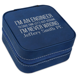 Engineer Quotes Travel Jewelry Box - Navy Blue Leather (Personalized)