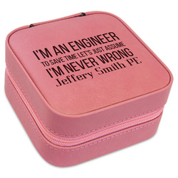 Engineer Quotes Travel Jewelry Boxes - Pink Leather (Personalized)