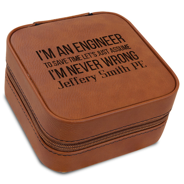 Custom Engineer Quotes Travel Jewelry Box - Rawhide Leather (Personalized)