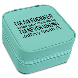 Engineer Quotes Travel Jewelry Box - Teal Leather (Personalized)