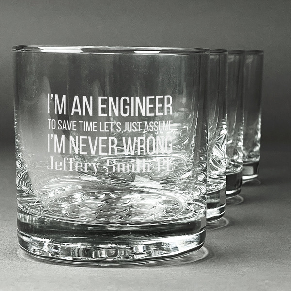 Custom Engineer Quotes Whiskey Glasses (Set of 4) (Personalized)