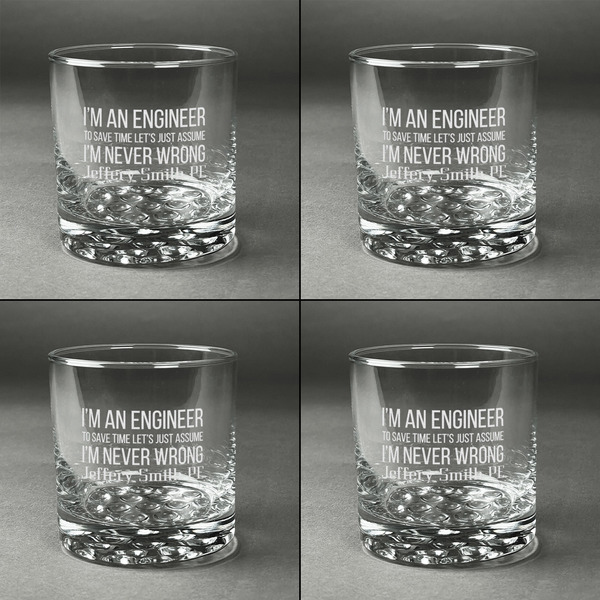 Engineer Quotes Whiskey Glasses - Set of 4 all Engraved