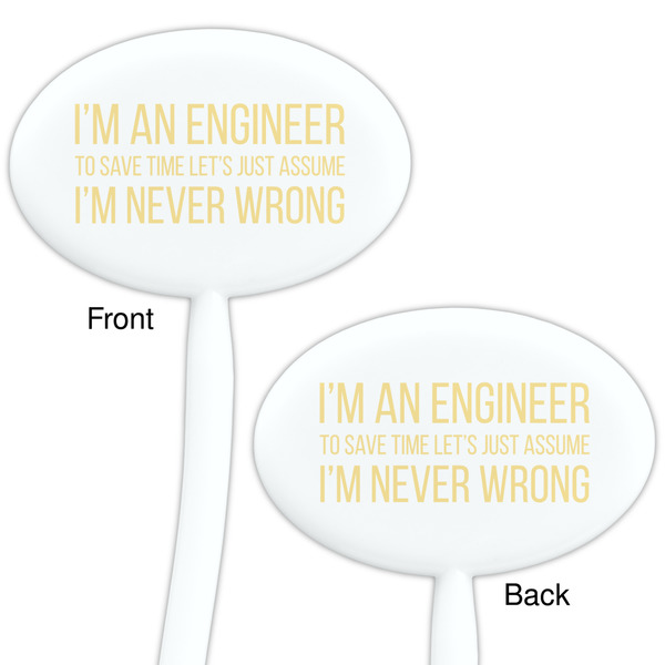 Engineer Quotes White Plastic 7" Stir Stick - Double Sided - Oval - Front & Back