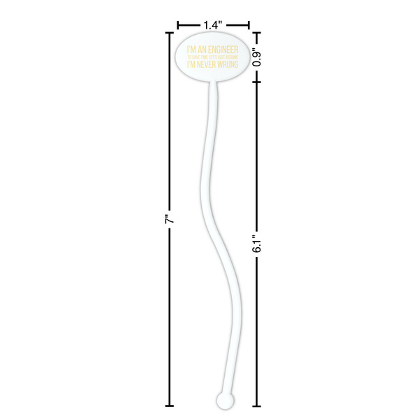 Engineer Quotes White Plastic 7" Stir Stick - Oval - Dimensions