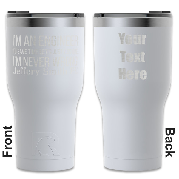 Custom Engineer Quotes RTIC Tumbler - White - Engraved Front & Back (Personalized)