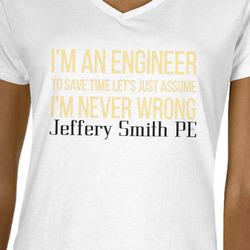Engineer Quotes Women's V-Neck T-Shirt - White - Small (Personalized)