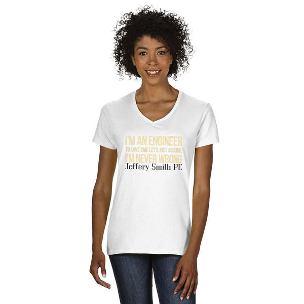 Custom Engineer Quotes Women's V-Neck T-Shirt - White - XL (Personalized)