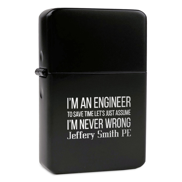 Custom Engineer Quotes Windproof Lighter - Black - Single Sided & Lid Engraved (Personalized)
