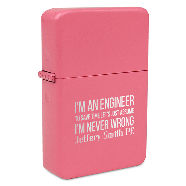 Custom Engineer Quotes Windproof Lighter - Pink - Single Sided & Lid Engraved (Personalized)