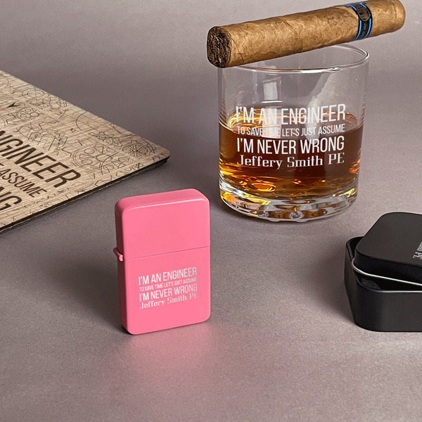 Engineer Quotes Windproof Lighters - Pink - In Context