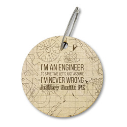 Engineer Quotes Wood Luggage Tag - Round (Personalized)