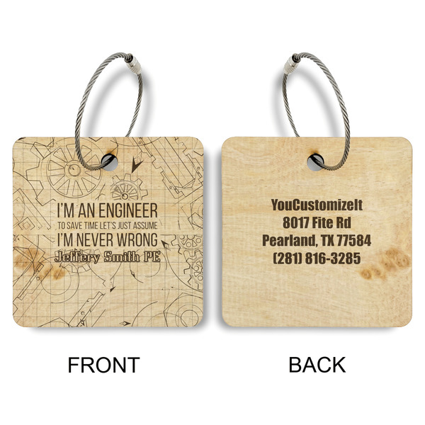 Engineer Quotes Wood Luggage Tags - Square - Approval