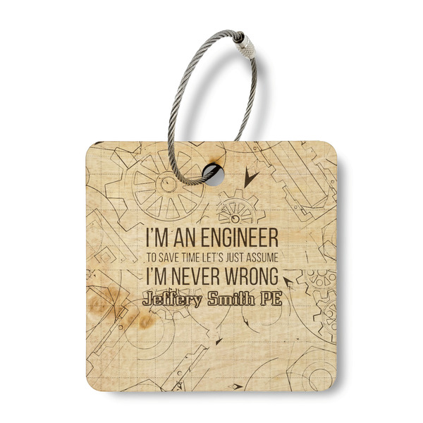 Custom Engineer Quotes Wood Luggage Tag - Square (Personalized)