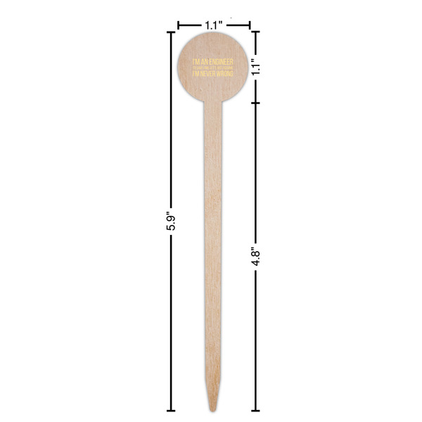 Engineer Quotes Wooden 6" Food Pick - Round - Dimensions