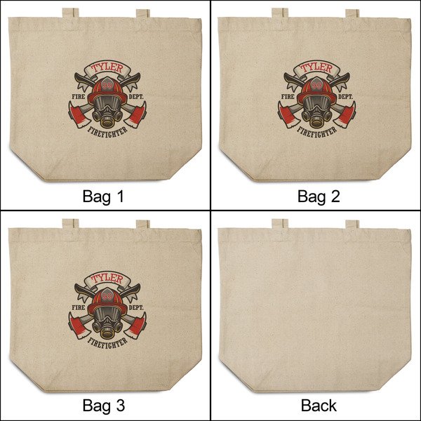 Firefighter 3 Reusable Cotton Grocery Bags - Front & Back View