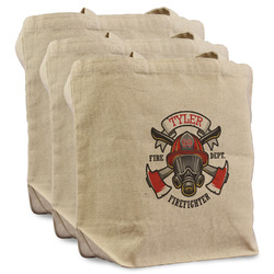 Firefighter Reusable Cotton Grocery Bags - Set of 3 (Personalized)