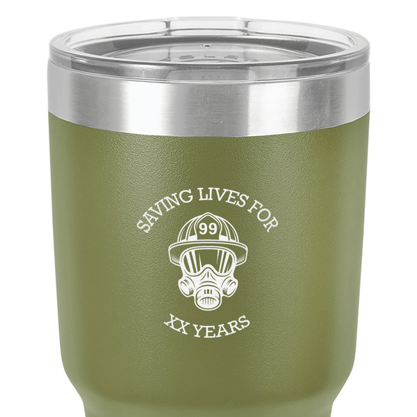 Firefighter 30 oz Stainless Steel Ringneck Tumbler - Olive - Close Up