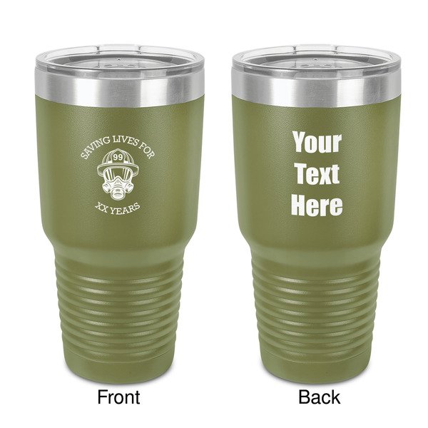Custom Firefighter 30 oz Stainless Steel Tumbler - Olive - Double-Sided (Personalized)