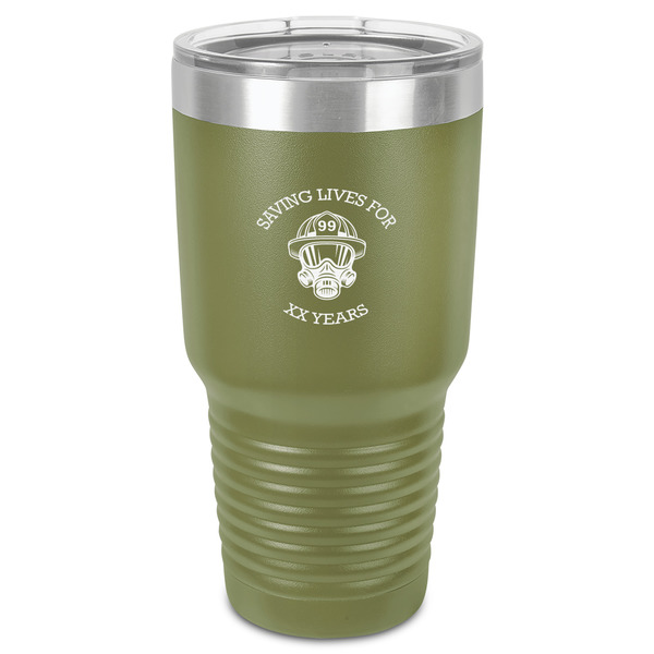 Custom Firefighter 30 oz Stainless Steel Tumbler - Olive - Single-Sided (Personalized)