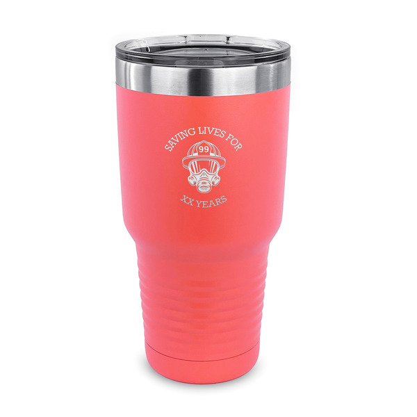 Custom Firefighter 30 oz Stainless Steel Tumbler - Coral - Single Sided (Personalized)