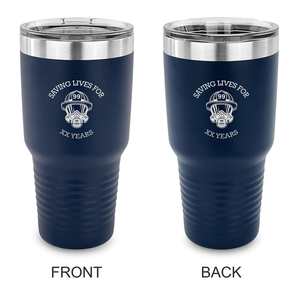 Custom Firefighter 30 oz Stainless Steel Tumbler - Navy - Double Sided (Personalized)