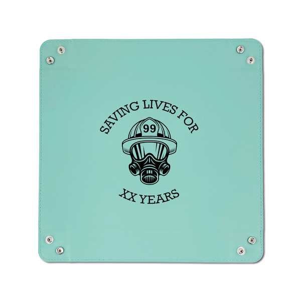 Firefighter 6" x 6" Teal Leatherette Snap Up Tray - APPROVAL