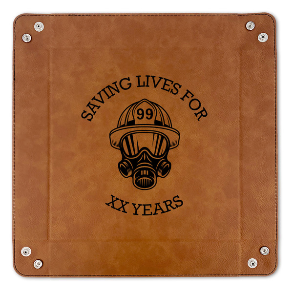 Firefighter 9" x 9" Leatherette Snap Up Tray - APPROVAL (FLAT)