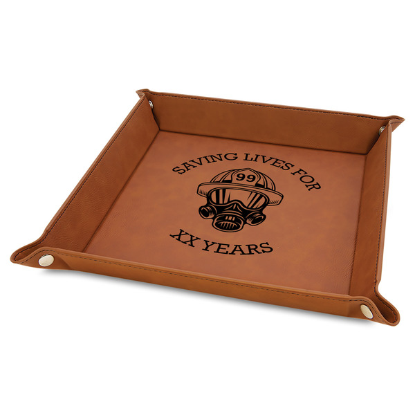Custom Firefighter 9" x 9" Leather Valet Tray w/ Name or Text