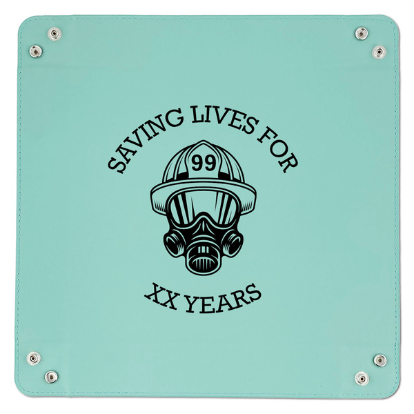 Firefighter 9" x 9" Teal Leatherette Snap Up Tray - APPROVAL