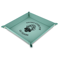 Firefighter 9" x 9" Teal Faux Leather Valet Tray (Personalized)