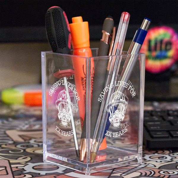 Firefighter Acrylic Pen Holder - In Context