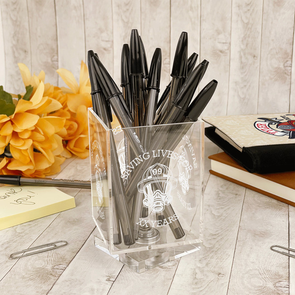 Firefighter Acrylic Pencil Holder - IN CONTEXT