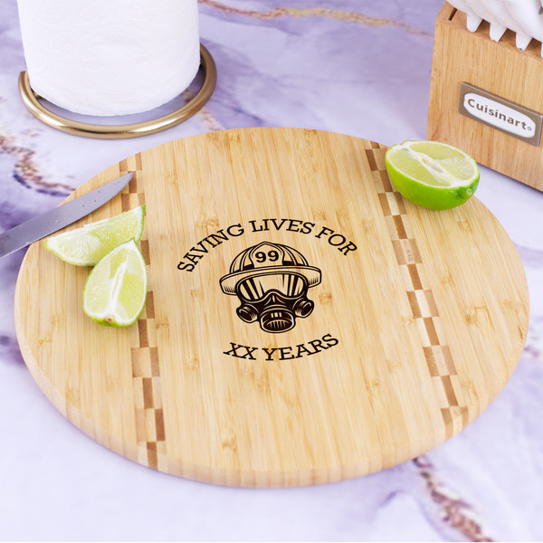 Firefighter Bamboo Cutting Board - In Context
