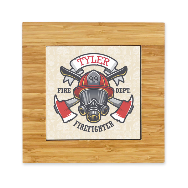 Custom Firefighter Bamboo Trivet with Ceramic Tile Insert (Personalized)
