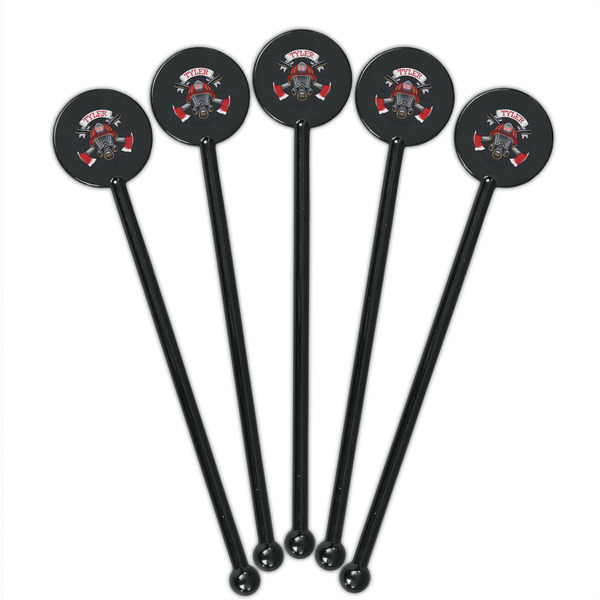 Firefighter Black Plastic 5.5" Stir Stick - Round - Fan View